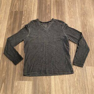 GUESS V Neck Long Sleeve Black and Gray Shirt Men's Size Large